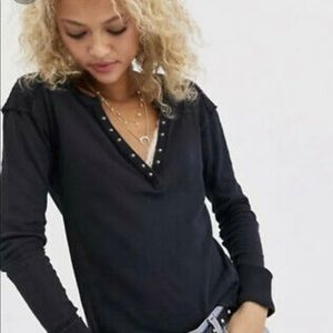 Free People Military Mix Henley - Color Black Motif Size Small